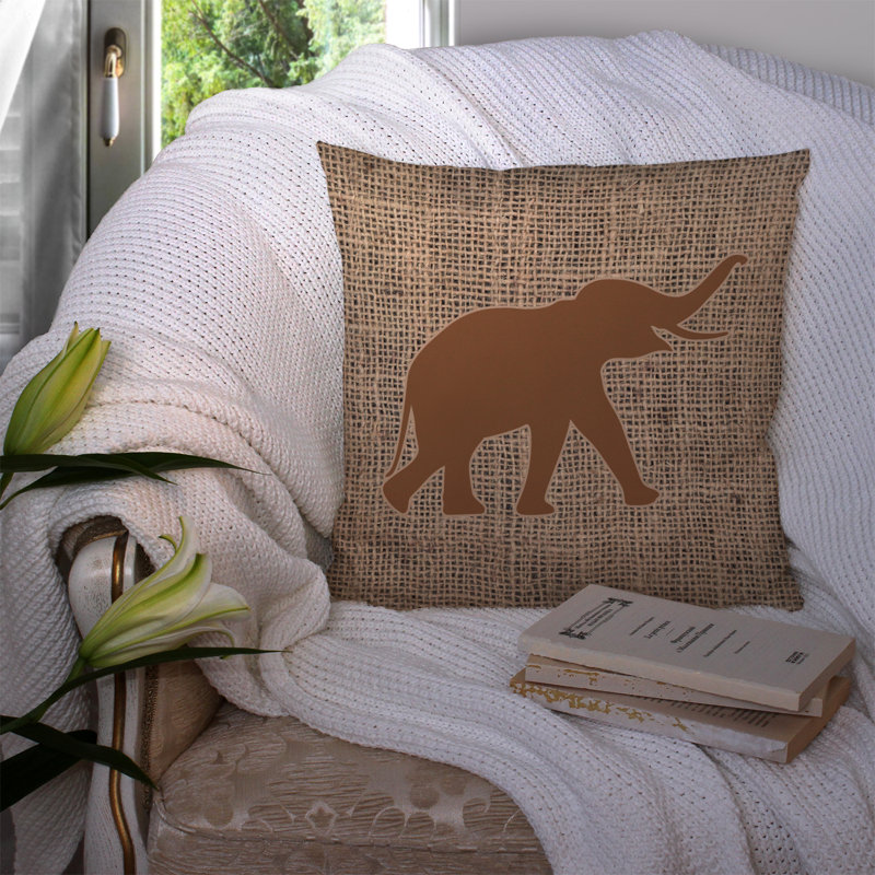 Coussin décoratif intérieur/extérieur éléphant, H 18 po x l 18 po x P 5,5 po, Brun