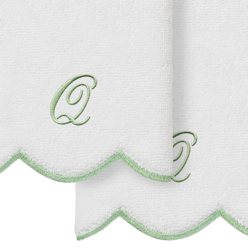  Ensemble de serviettes 100% coton turque ADORNIA, Q, Blanc/vert, Ensemble de 2 serviettes à doigts