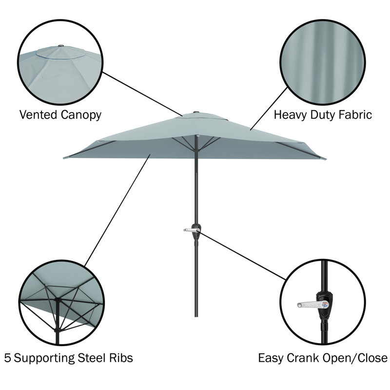 Dusty Green Steel Half Round Patio Umbrella with Polyester Canopy