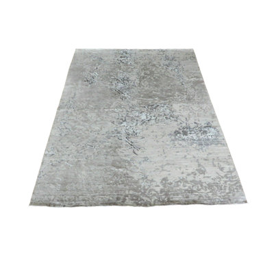 Tapis oriental moderne gris noué à la main 9 pi 1 po x 12 pi 3 po avec soie 49BF7D15EA67408296A6F9C925C752CE