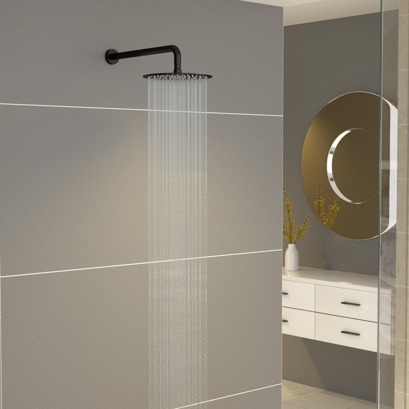 Bras de douche mural en 16 avec bras en forme de L avec bride, Noir mat