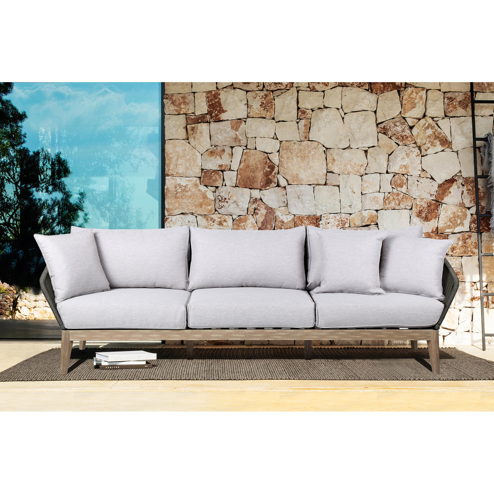 Fynn 93" Eucalyptus Patio Sofa, Light Eucalyptus