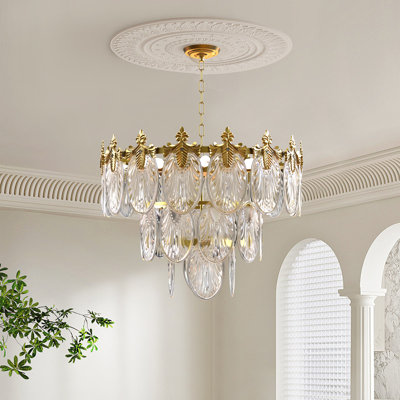 Benigno Mid-Century Modern 8 - Light Glass Tiered Chandelier Dimmable