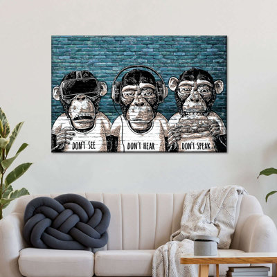 Trois singes sur toile