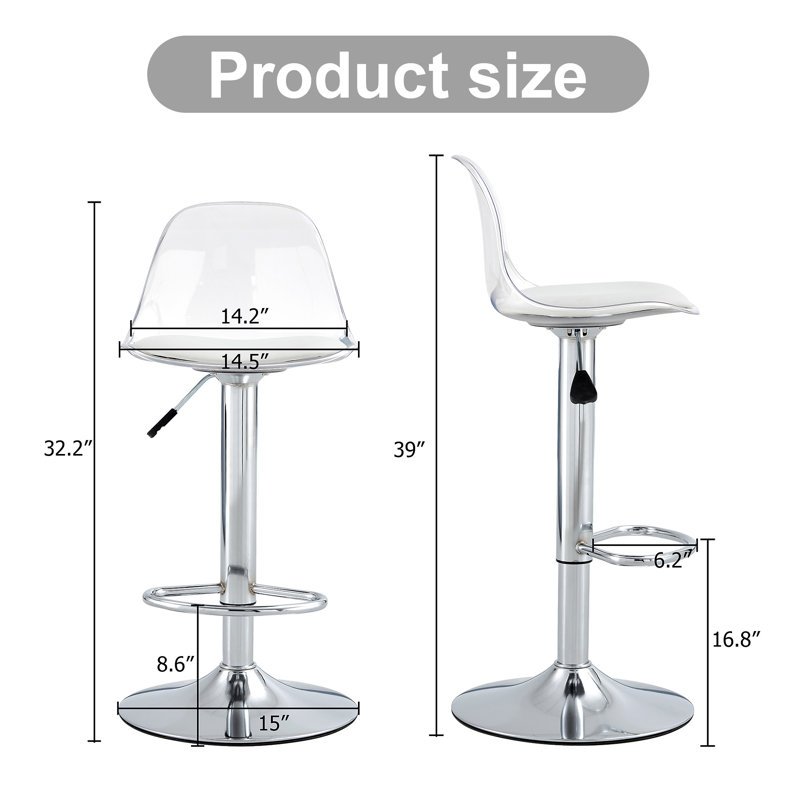Modern Minimalist Bar Chairs And Bar Stools. Can Rotate 360 ° And Adjust Lifting. PET Backrest And PU Seats. Set Of 2. Suitable For Bars
