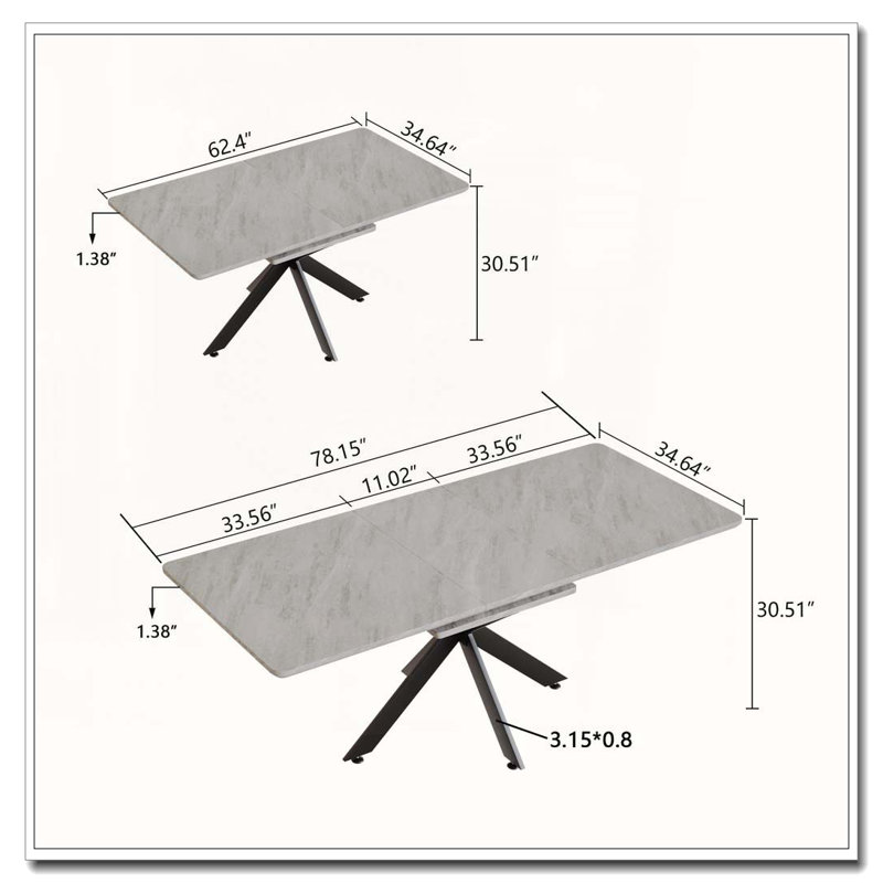 Table de salle à manger extensible 62,4 ", Gris