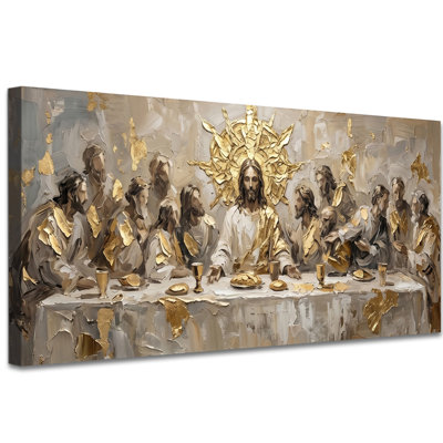 Jesus Canvas Wall Art The Last Supper Christian Wall Art, Sepia Light Biblical Wall Decor for Living Room, Prayer Room, Church Office, Religious Jesus Painting on Canvas Gift, 28x58 Inch