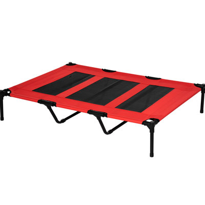 Lit pour chien portatif surélevé 48 po x 36 po - filet respirant avec structure en métal. Rouge. Pour l'intérieur, l'extérieur, le camping, les voyages. Assure le treillis 48 po x 36 po Pet's Being And Comfort. Cadre conçu pour un usage quotidien.