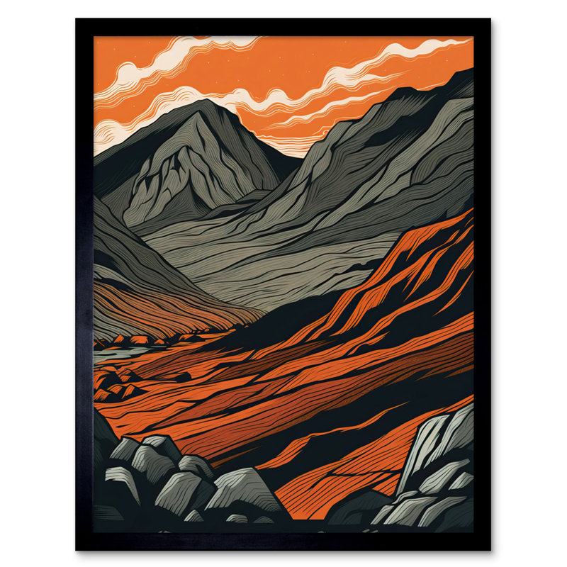 Ashjian Scafell Pike Mountain Landscape In Amber And Grey - Single Picture Frame Print