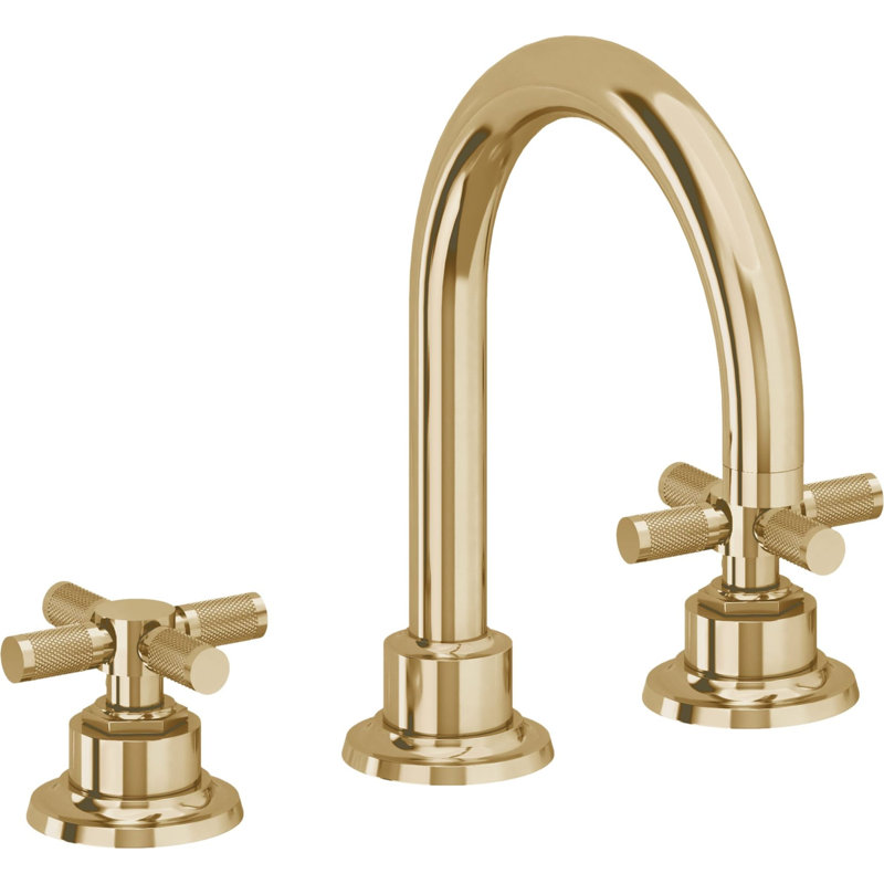 Descanso 8" Widespread Lavatory Faucet with Cross Knurled Handle and ZeroDrain, Polished Brass