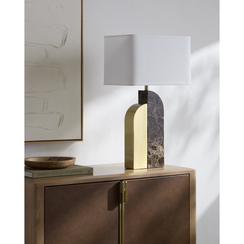 Ivah Table Lamp, Black/Light Brass, White, 28"H x 18"W x 18"D