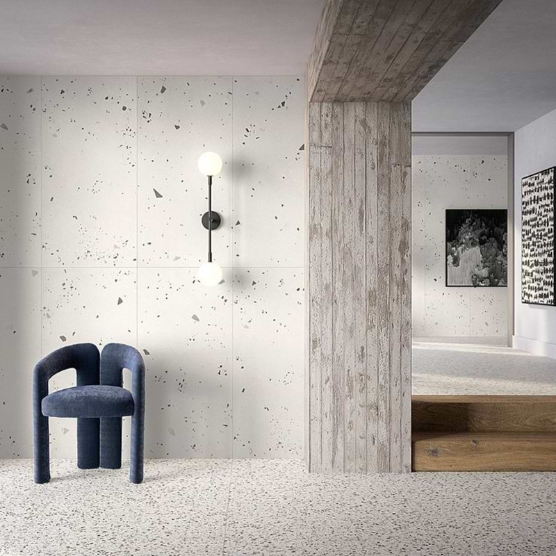 Kobe 24x48 Matte Terrazzo Look Porcelain Tile, Ice White