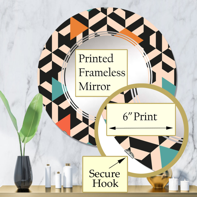 Éléments géométriques rétro multicolores II - miroir mural à motif rond, 32 po x 32 po