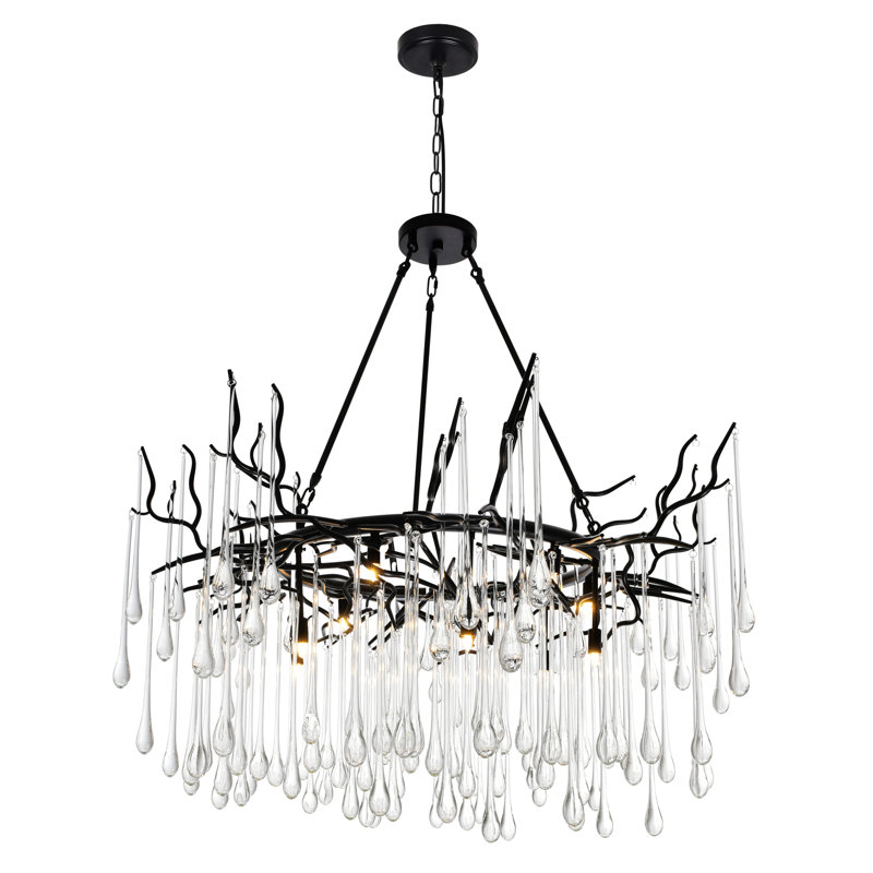 Cylvia 12 - Light Dimmable Wagon Wheel Chandelier, Black