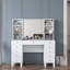 Table de maquillage moderne blanche de 47,2 po x 52,7 po x 15,7 po | Panneau de particules 100% mélamine de qualité E1, épaisseur: 0,7 pouce | Comprend de nombreuses tablettes et un rangement supplémentaire, conception murale pour économiser de l'esp