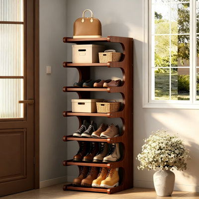 7-Tier Vertical Shoe Rack, Bamboo Free Standing Shoe Storage Stand, Narrow Shoe Tower for Entryway, Hallway, Closet, Organizer Shelves