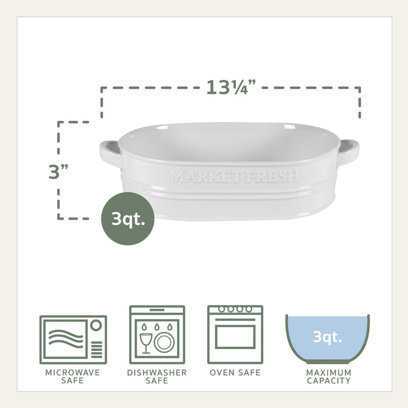 White Porcelain Elliptical Casserole Dish with Handles