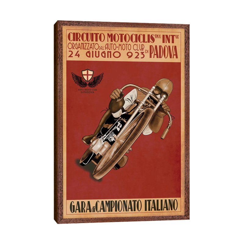 Circuito Motociclis by Mark Rogan - Painting on Canvas, Classic Brown Wood Framed, 66.04 cm H x 45.72 cm W