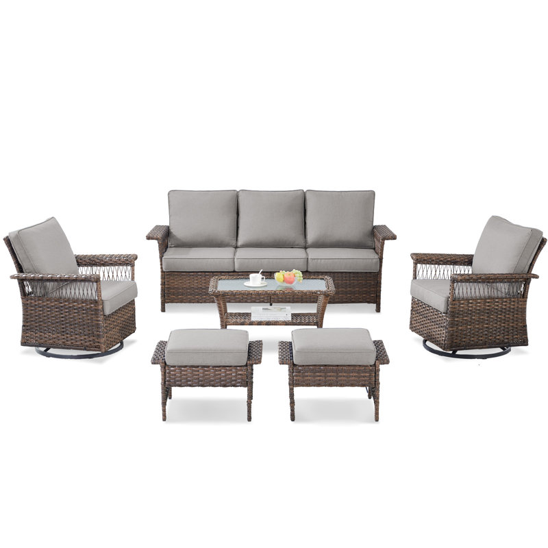 Sherinda Wicker 5 - Person Patio Conversation Set with Cushions, Gray