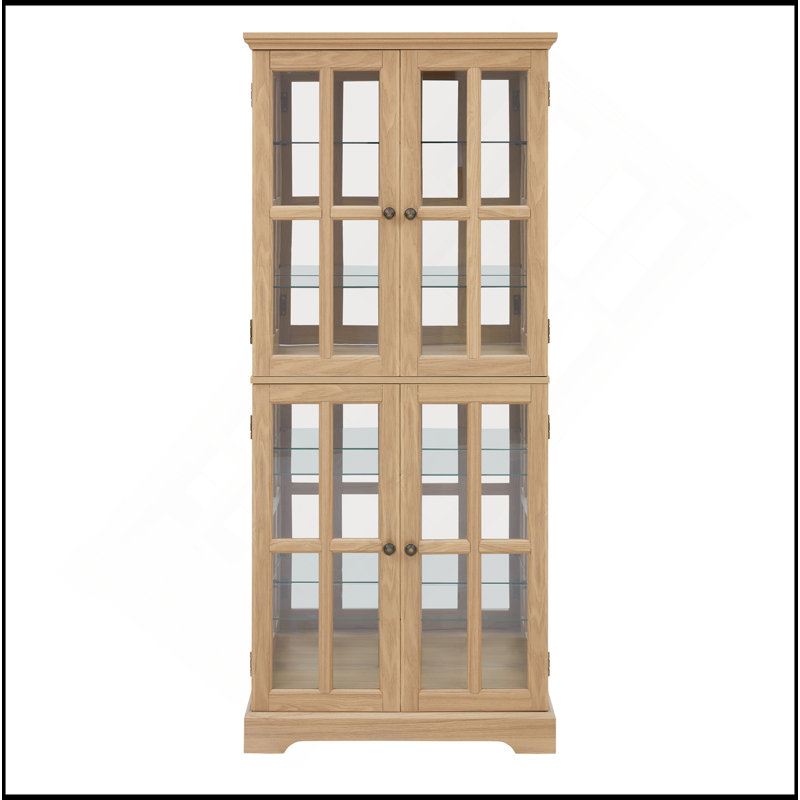 Vintage Four-Door Curio Display Cabinet With Adjustable Shelves For Home And Office, Oak