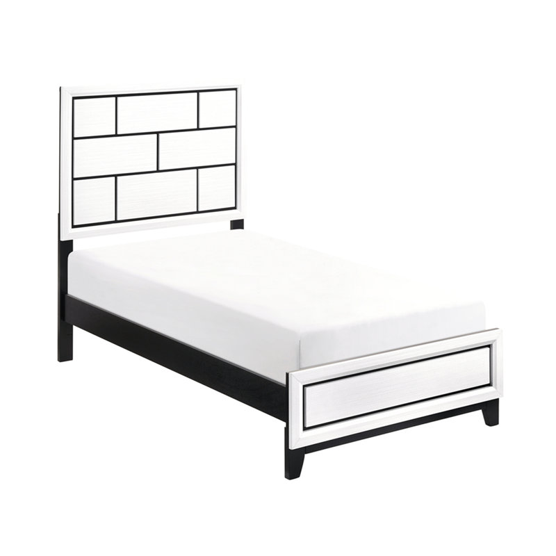 Mobilier de chambre à coucher simple moderne en bois avec lit simple et finition noire, Lit simple