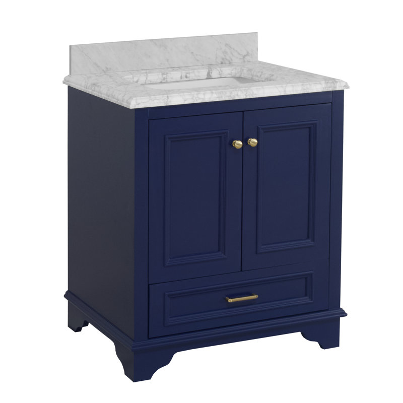 Ensemble de meuble-lavabo simple 30 po Loughlam, Bleu royal, Base claire; veinage gris
