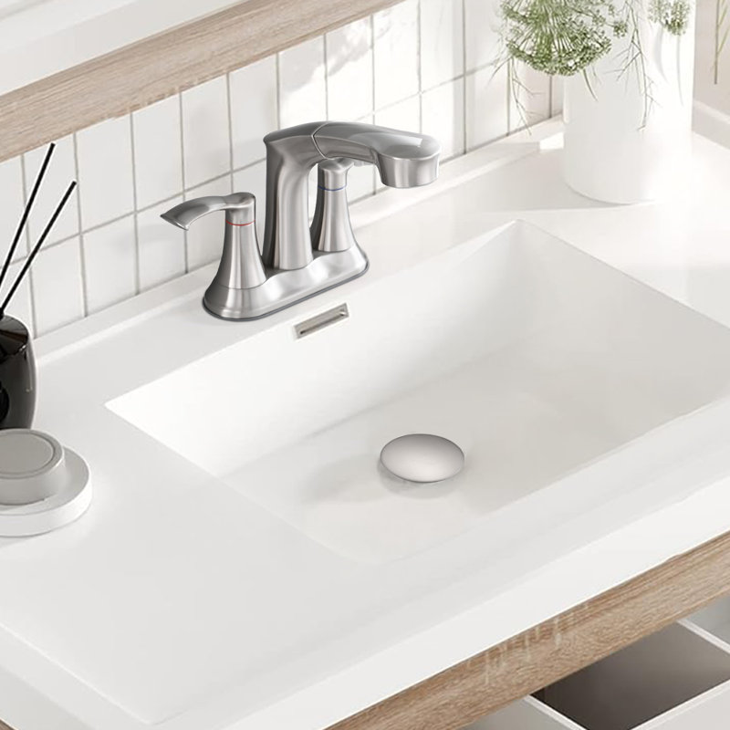 Bathroom Faucet With Pull Down Sprayer, 2 Handles 3 Hole Bathroom Faucet, Brushed Nickel