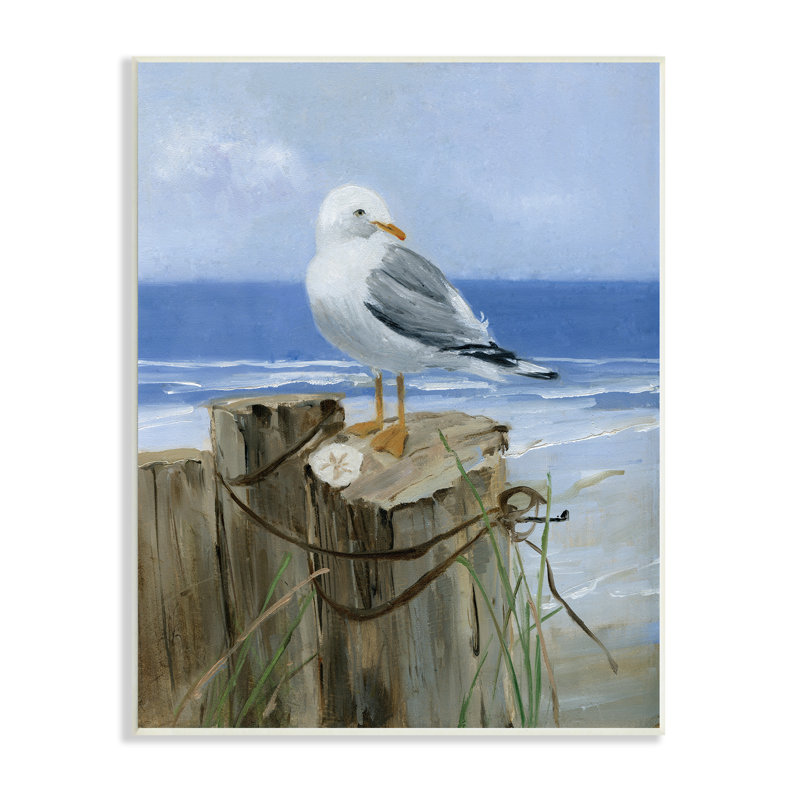Seagull Sand Dollar On Soft Nautical Beach Post Gray Farmhouse, Plaque murale, H 15 po x l 10 po