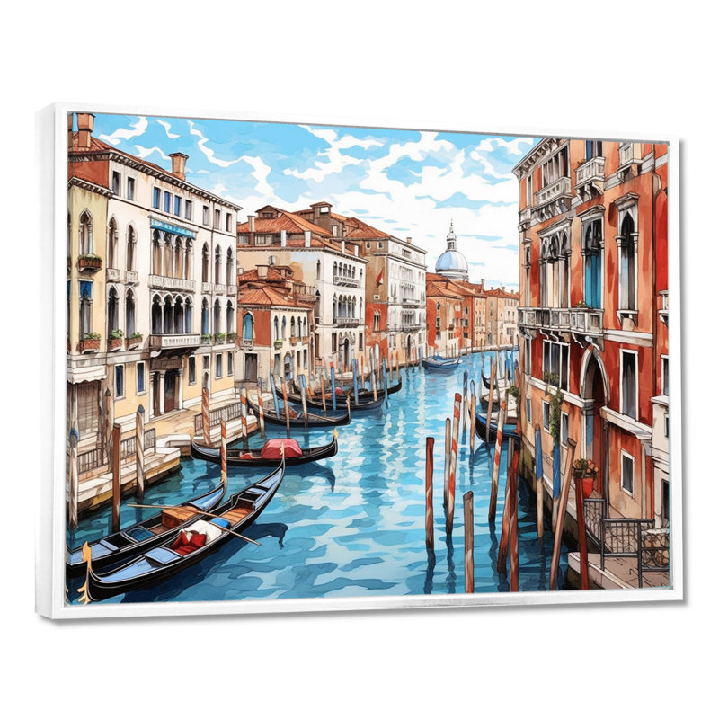 Art mural canal vénitien - Italie, Cadre flottant blanc, 12" H x 20" W