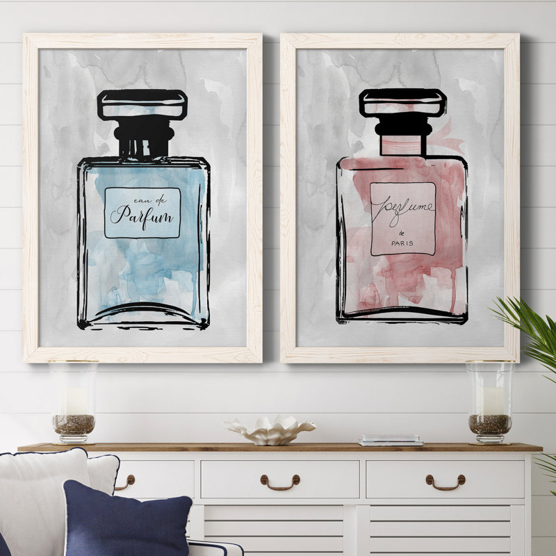 «Blue Wash Perfume», ensemble de 2 reproductions d'art, H 44 po x l 31 po x P 1 po, Toile blanche encadrée, Pas de tapis