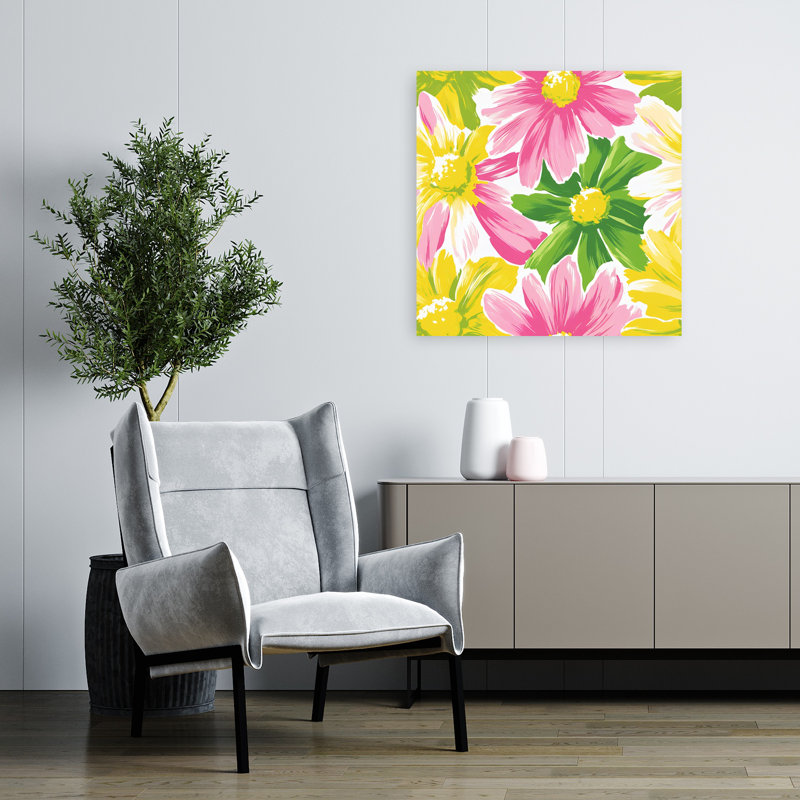 «Vibrant Painted Flowers Abstract Colorful Vibrant Daisy Flower Nature», art mural, 32" H x 32" W