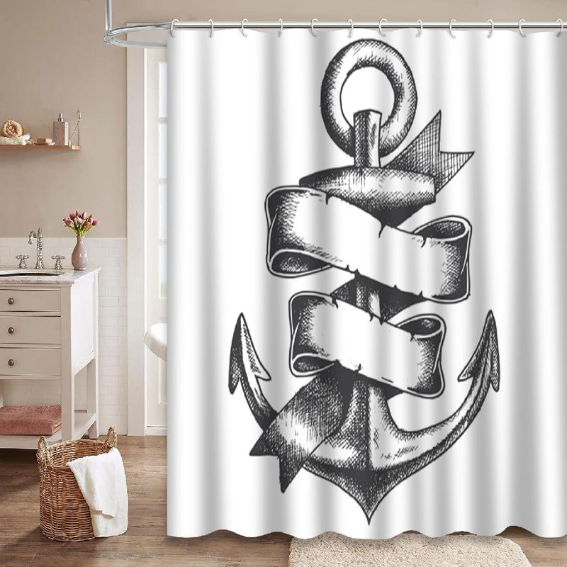 Rideau de douche marine avec 12 crochets, L 72 po x l 84 po