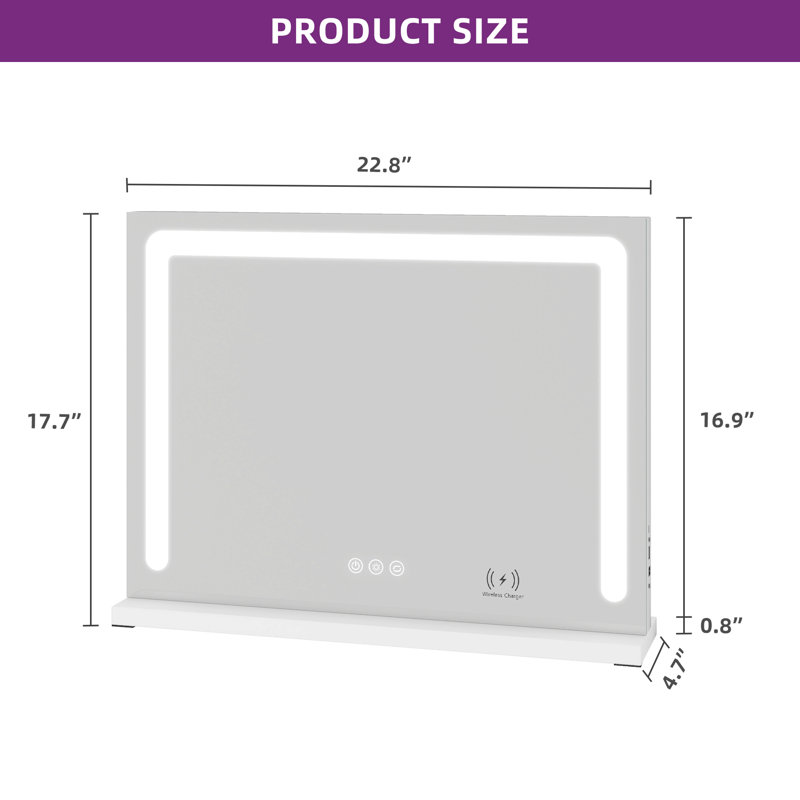 Wrought Studio Dimmable LED Lighted Makeup Vanity Mirror with Lights Touch Screen & 3-Colour Lighting & Wireless Charger and Speaker