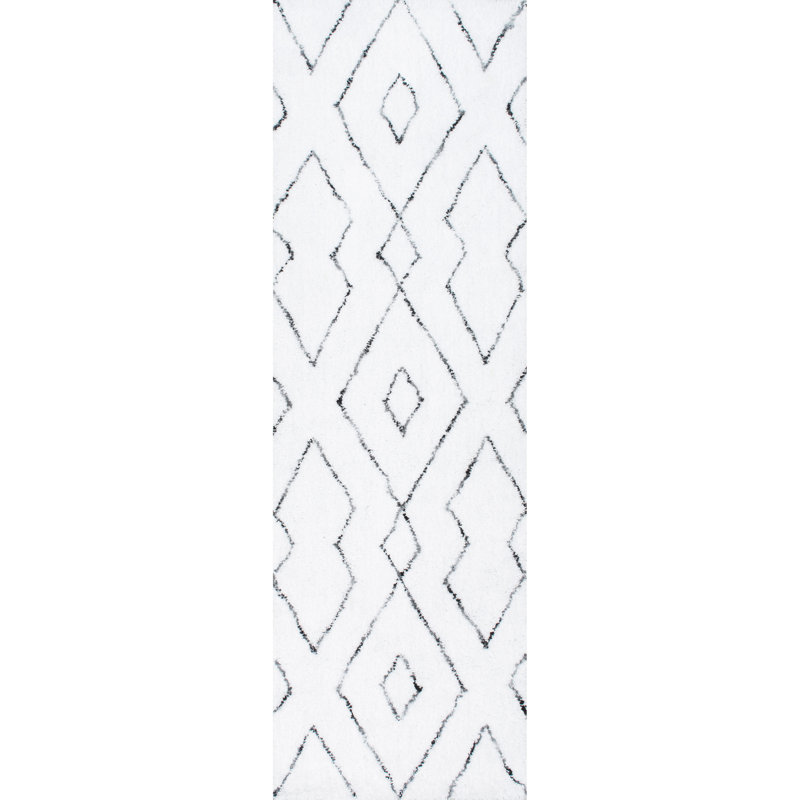 Geometric Hand Woven Shag Area Rug, Runner 76.2 x 182.88cm