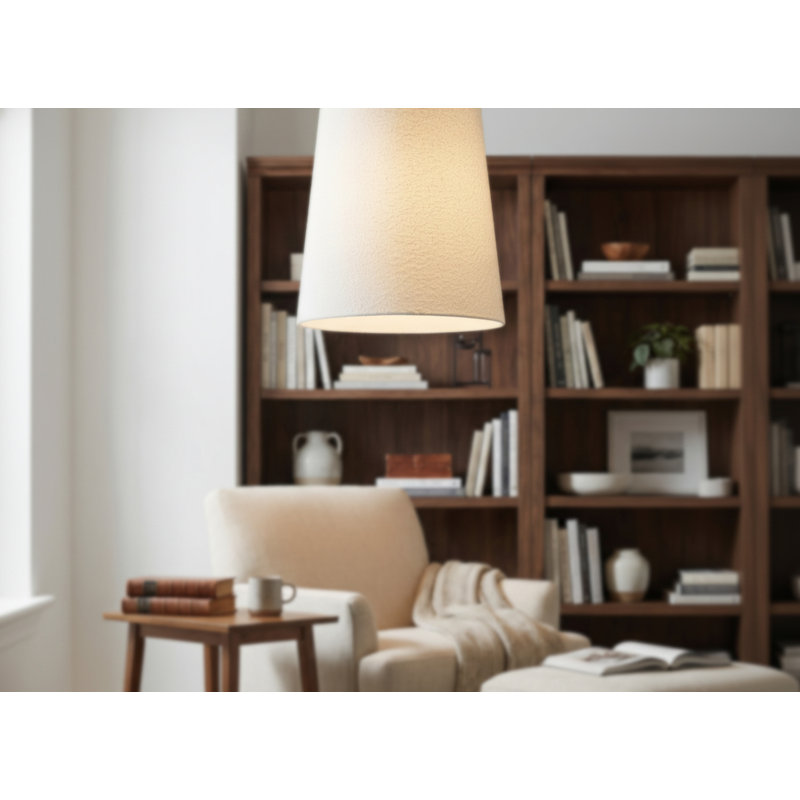 Luminaire suspendu tambour conique 1 lumière Kenilworth - Noir mat - Abat-jour blanc, Matte Black