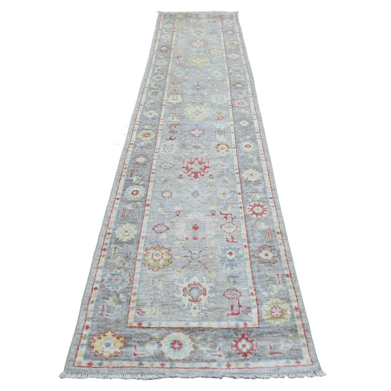 Tapis de couloir gris en laine noué à la main 2 pi 7 po x 12 pi 2 po Kataleyah