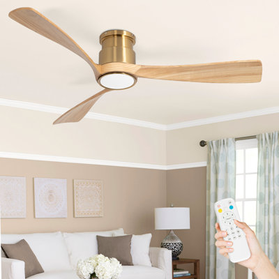 52 In. Dimmable Led Indoor/outdoor Gold And Wood Blade Smart Ceiling Fan With Light And Remote