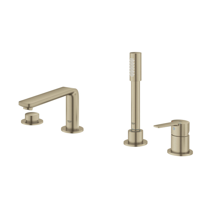 Lineare™ Double Handle Deck Mounted Roman Tub Faucet with Diverter and Handshower, Brushed Nickel Infinity