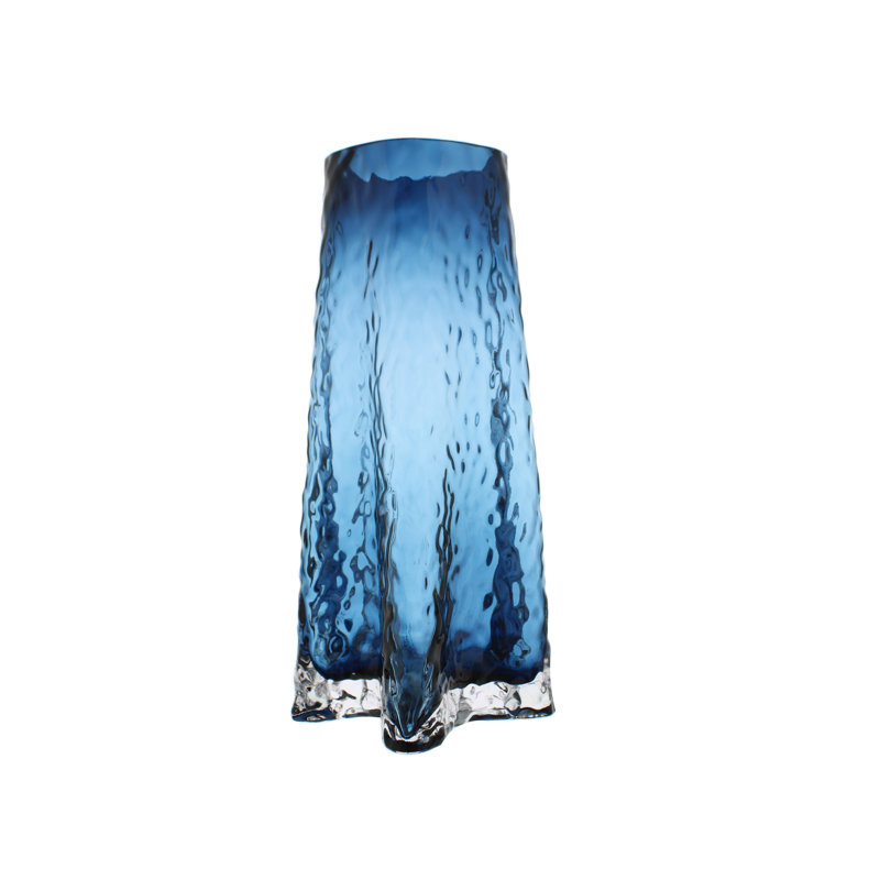 30cm blue fluted textured glass vase