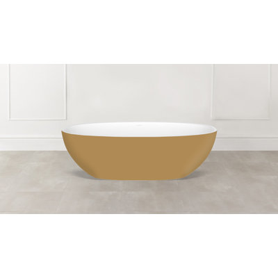 Barcelona 66.875" x 31.75" Freestanding Soaking Bathtub in Volcanic Limestone with Overflow Hole