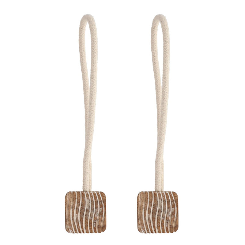 Ensemble de 2 embrasses en corde de bois avec fermeture magnétique 17 po, Blanc / Brun