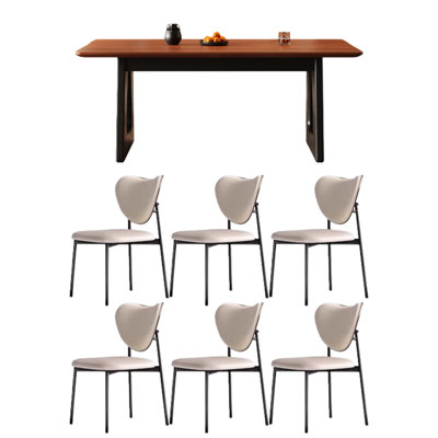 Solid wood rectangular dining table with black leg