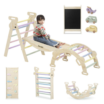 8 in 1 Pikler Triangle Set Baby Climbing Toy Montessori Wooden Climber