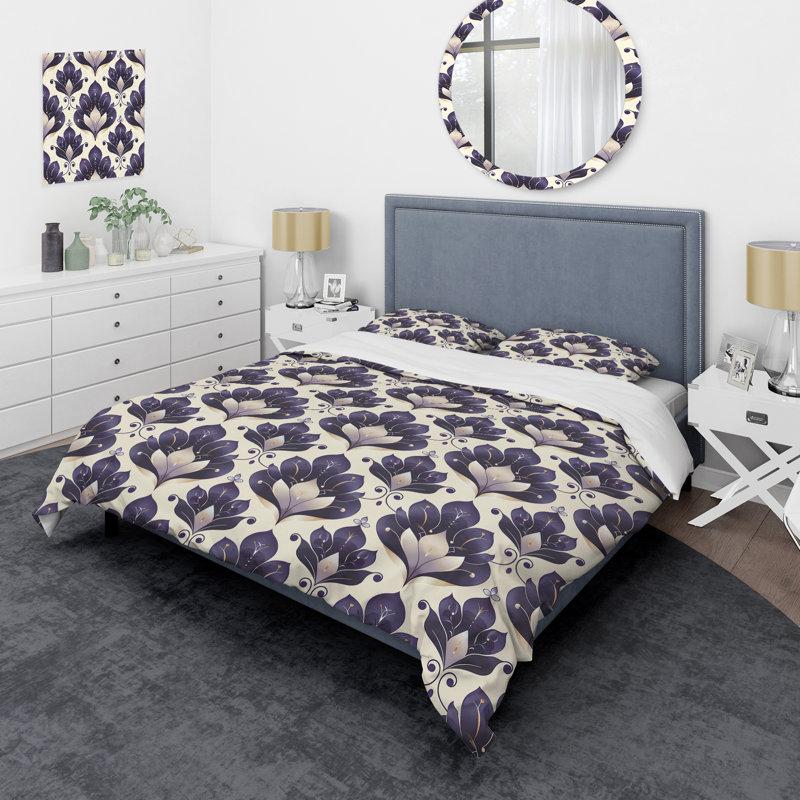Ensemble de housse de couette moderne mauve beige damassé Elegance IV, Housse de couette très grand et 2 très grandes t