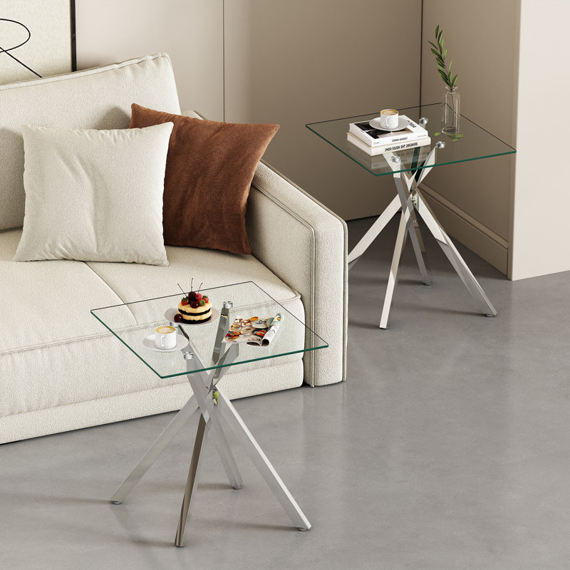 Ensemble de tables de bout carrées en verre 17,72 po Cheralyn, Argent