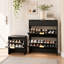 Ensemble d'armoire à chaussures cannelée avec banc à chaussures rembourré et poignées dorées