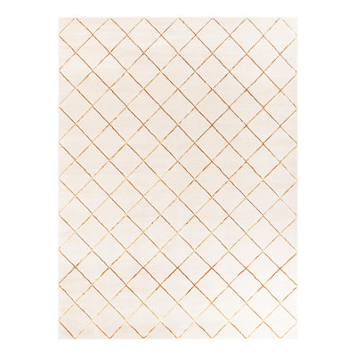 Latitude Run® Checks Nikica Rug White and Gold