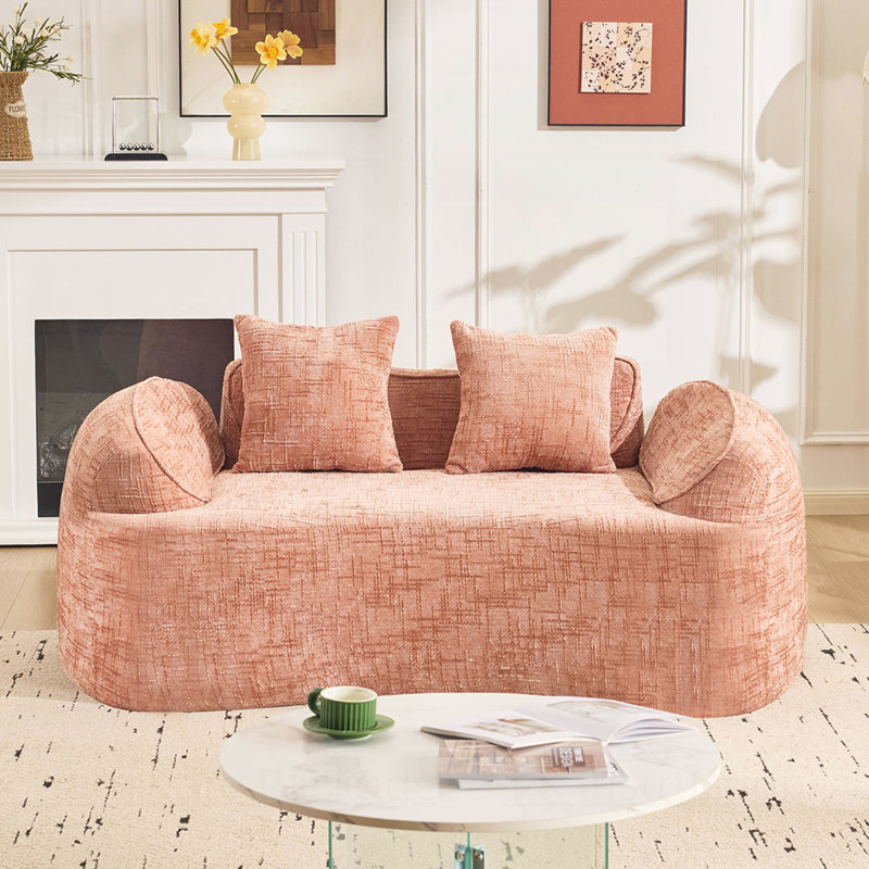Canapé courbé à deux places avec accoudoirs et coussins pour petits appartements et sièges confortables, Rose