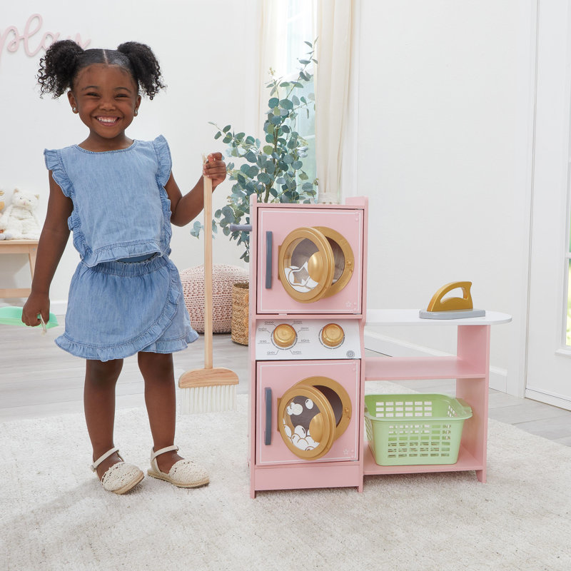 Blanchisserie empilable en bois avec 4 accessoires pour enfants
