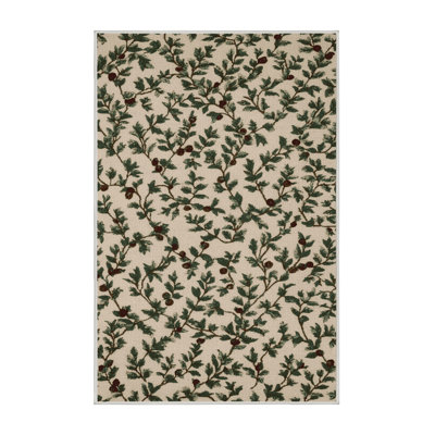 Tapis botanique beige lavable à la machine
